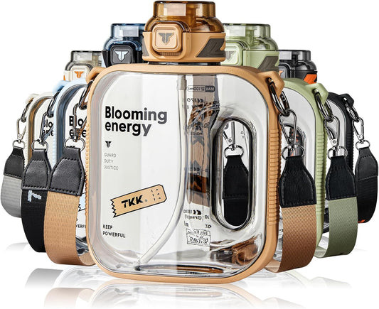 TKK Half Gallon Water Bottle Jug with Straw Large Capacity Plastic Water Bottle Dishwasher Safe 1/2 Gallon 50 Oz Water Bottle Jug BPA Free Tritan for Gym Yoga Travel Camping Outdoor
