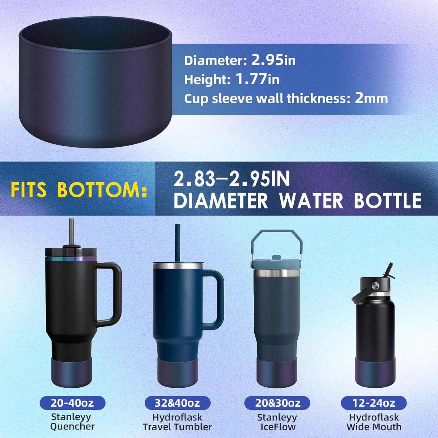 Chameleon Silicone Water Bottle Boot, Compatible with Stanley & Hydro Flask Tumbler 2.8-2.95in Bottom Anti-Slip Protector Rubber Sleeve