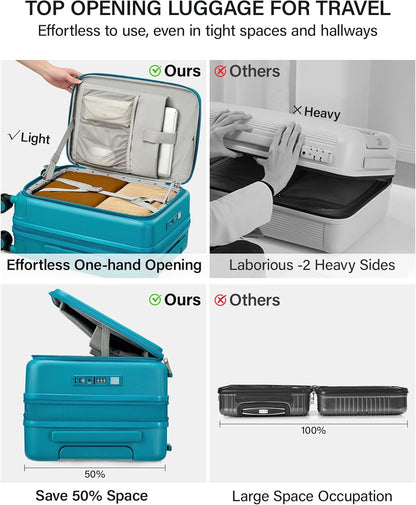 Hanke 20 Inch Expandable Carry On Luggage with Cup Holder 22x14x9 Airline Approved, Top Opening Hard Shell Suitcases with Wheels, Carry-On Travel Suitcase Trunk Luggage with Lock, Smoke White