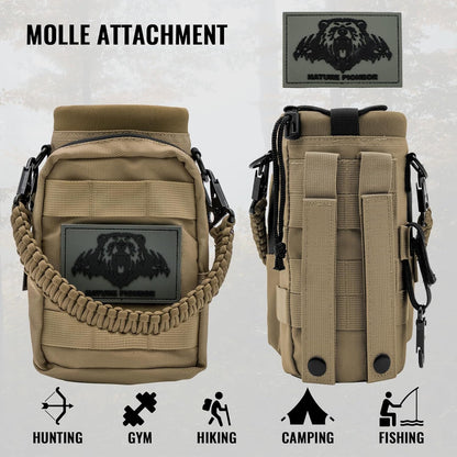 NATURE PIONEOR 32 64 128oz Tactical Water Bottle Pouch, Multi-Function Tactical Water Bottle Bag with Adjustable Shoulder Strap, Half/One Gallon Molle Strap Carrier Holder