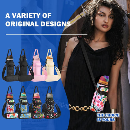Neoprene Water Bottle Holder Bag with Cell Phone Pocket Compatible with Owala FreeSip 24 oz，Water Bottle Carrying Bag ，with Adjustable Shoulder Strap,for 24oz Stainless Steel Water Bottle