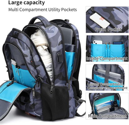 DUSLANG 17 Inch Laptop Backpack for Travel Water Resistant College Backpack for Men/Women Laptop Bag with USB Charging Port,Black - Colors B