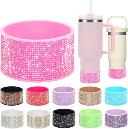 Rhinestone Silicone Boot for 40oz 30oz Stanley Quencher, Anti-Slip Silicone Protector for Qunercher Pro Tour Flip 40oz 30oz, Cup Accessories for 2.75-2.95 inch Trapezoidal Cylinder Base