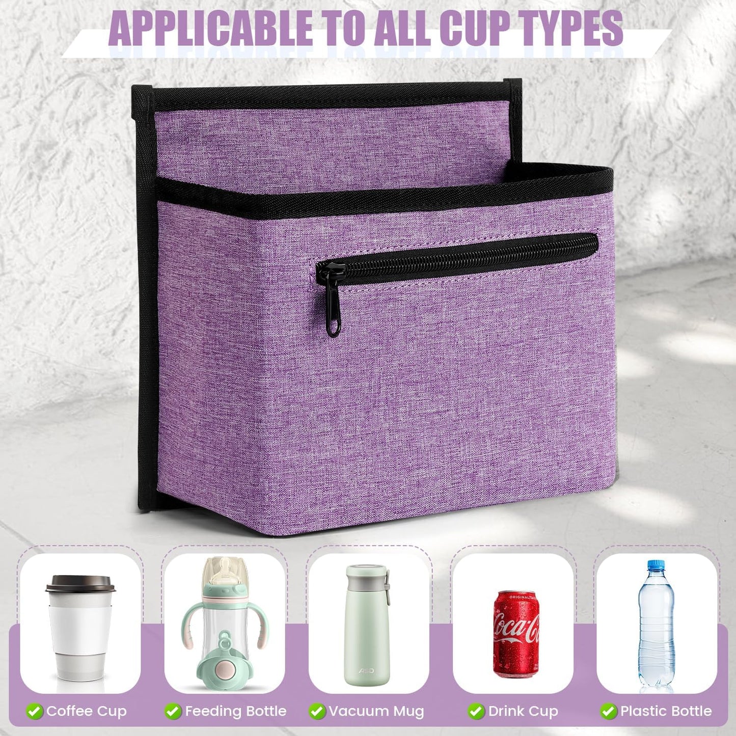 ZHCHG Luggage Travel Cup Holder Attachment for Suitcase Drink Carrier Caddy, Coffee Mug and Tumblers, Traveler Carry on Hands Free Accessory- Gifts for Flight Attendants Travelers Accessories- Black