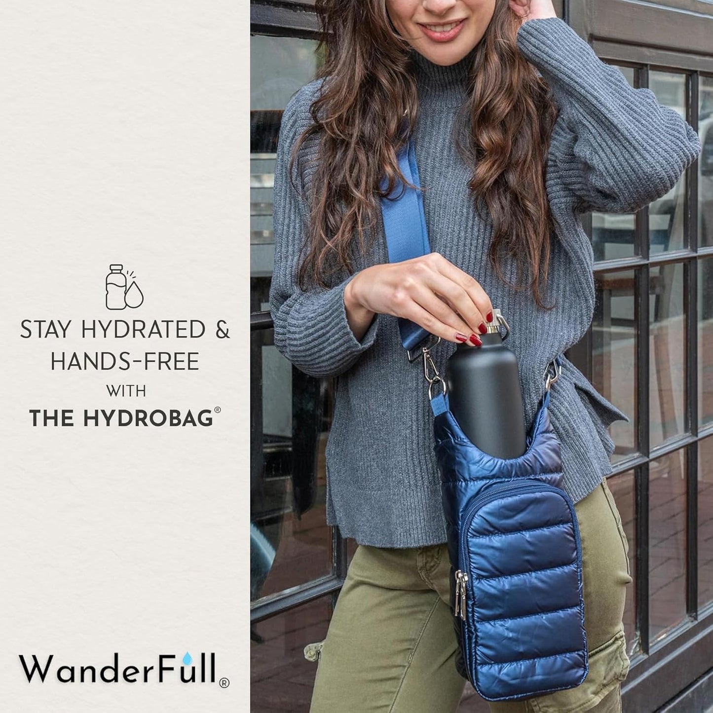 WanderFull Original HydroBag Fits Up to 32 oz Water Bottle Holder with Strap – Hands-Free Crossbody Water Bottle Carrier Bag with Phone Pocket - Colors B
