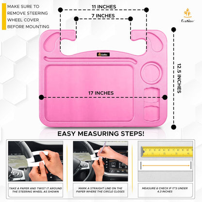 EcoNour 2 in 1 Car Steering Wheel Desk | Tray for Laptop Car Mount with Pen Holder | Desk Console for Car | Food Tray for Eating with Drinks Holder | Multipurpose Travel Car Accessories