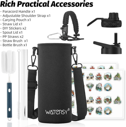 40oz Insulated Water Bottle (Cold for 48 Hrs),BPA Free&Leak Proof,Stainless Steel Water Flask,Water Jug with Straw Spout Lids for Gym,Hiking,Travel,Black Blue