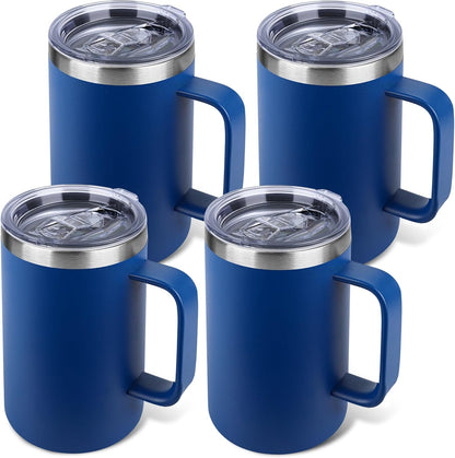 22oz Insulated Coffee Mug with Handle & Leak-Proof Lid - Double Wall Stainless Steel Travel Tumbler for Commute/Office/Home, Orange, 1 Pack