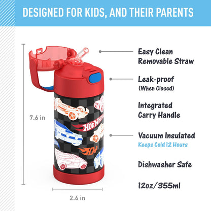 THERMOS FUNTAINER Water Bottle with Straw - 12 Ounce - Kids Stainless Steel Vacuum Insulated Water Bottle with Lid, Bluey - Colors B