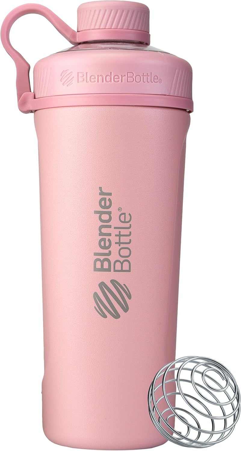BlenderBottle Radian Shaker Cup Insulated Stainless Steel Water Bottle with Wire Whisk, 26-Ounce, Matte Black