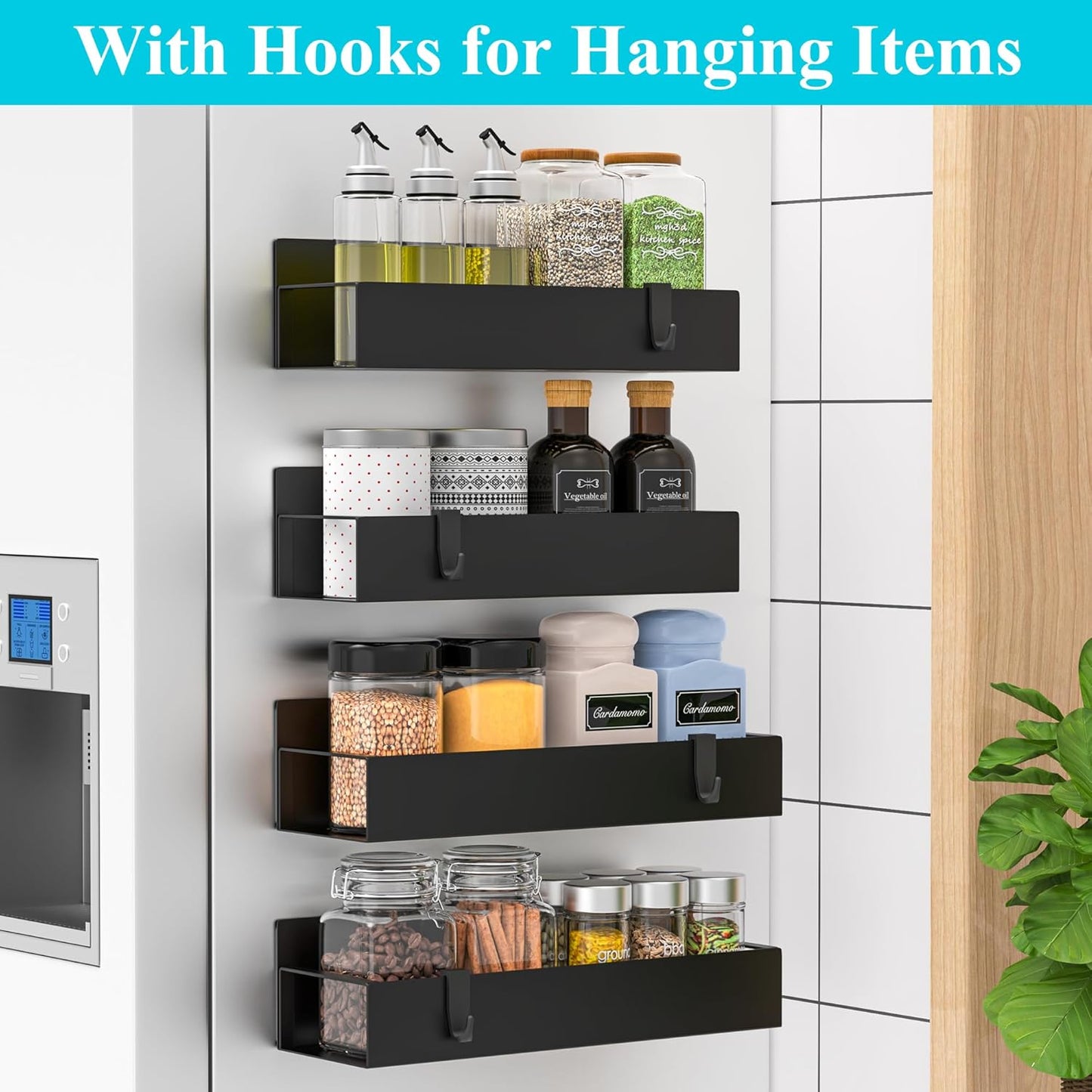 HuggieGems Magnetic Water Bottle Holder for Refrigerator, Cup Holder Organizer for Stanley and Tumbler for Kitchen, 4 Pack, Black