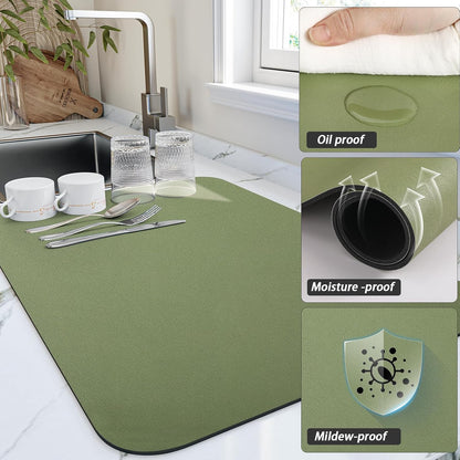 HotLive Dish Drying Mat for Kitchen Counter, Heat Resistant Drainer Mats with Non-slip Rubber Backed, Hide Stain Kitchen Super Absorbent Draining Mat, Easy to Clean Dish Rack Pad, Dark Grey 16"x18"