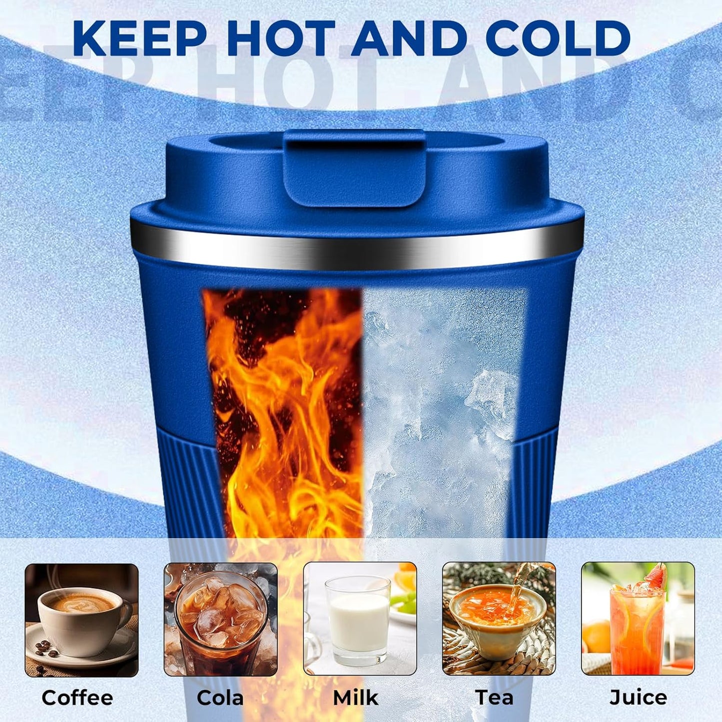 Insulated Coffee Tumbler 12 oz, Stainless Steel Coffee Mug with Lids, Travel Coffee Mug Leak Proof, Double Wall Vacuum Insulated Reusable Coffee Cup, Keep Drinks Hot and Cold (Sky Blue, 12 Ounces)