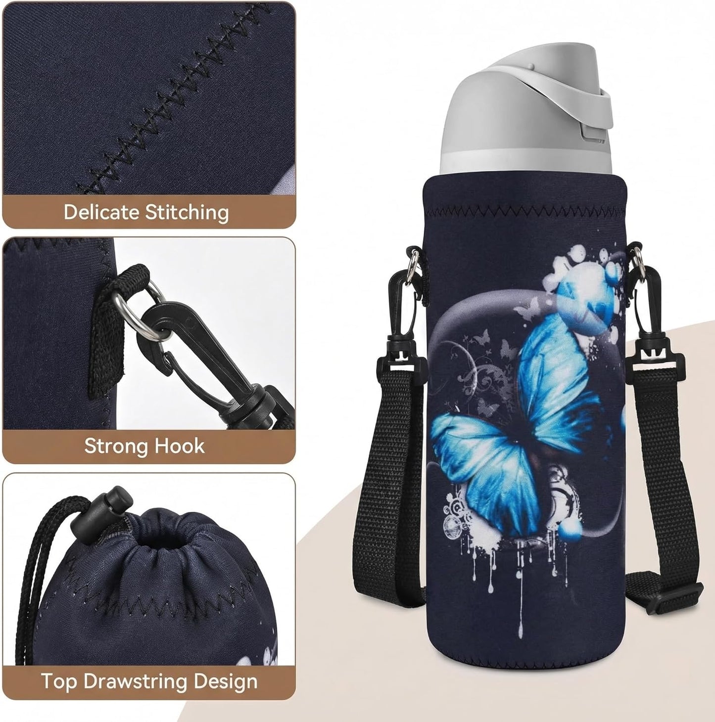AUPET Water Bottle Bag Carrier,24oz/32oz Insulated Neoprene bottle Sling Holder Case Pouch Cover for 1000ML/750ML Bottles with Shoulder Strap for walking