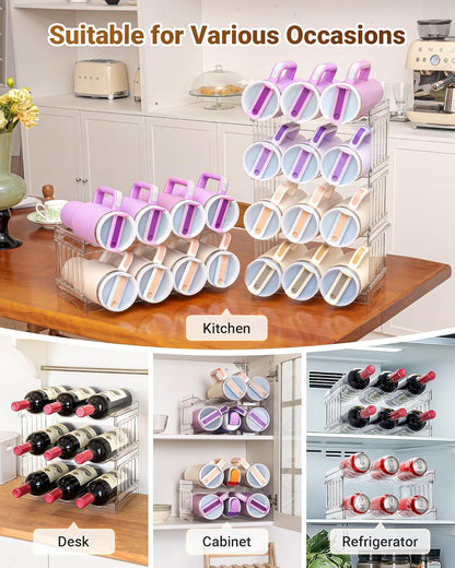 Gracenal Large Tumbler Organizer for Stanley Cup 40 oz, Patented Kitchen Pantry Organizers and Storage for Stanley Cup Accessories, Stackable Water Bottle Organizer Holder Gifts 4Pack Large-12-bottle
