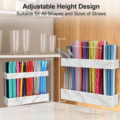 9.5” Large Acrylic Straw Holder for Cabinet Door, Reusable Adjustable Two-Part Straws Organizer with Ultra Sticky Adhesive Strips, 2026 Straw Storage for Kitchen Cupboard (Transparent)