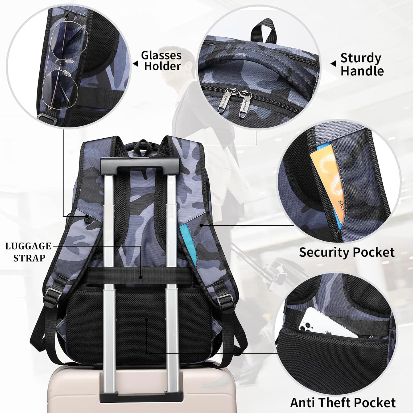 DUSLANG 17 Inch Laptop Backpack for Travel Water Resistant College Backpack for Men/Women Laptop Bag with USB Charging Port,Black - Colors B