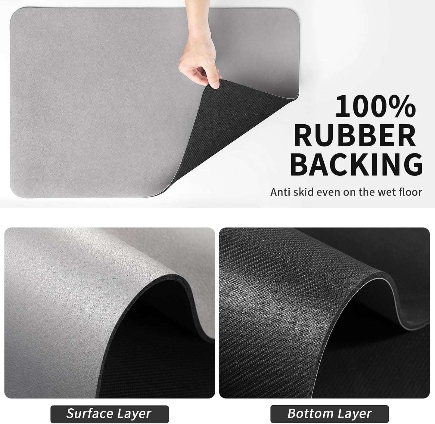 HotLive Dish Drying Mat for Kitchen Counter, Heat Resistant Drainer Mats with Non-slip Rubber Backed, Hide Stain Kitchen Super Absorbent Draining Mat, Easy to Clean Dish Rack Pad, Dark Grey 16"x18"