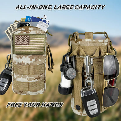 Water Bottle Holder with Strap - Tactical Insulated Water Bottle Sleeve with MOLLE System Water Bottle Cover Cross-Body Pouch for Walking Hiking Camping Gym 32oz&40oz