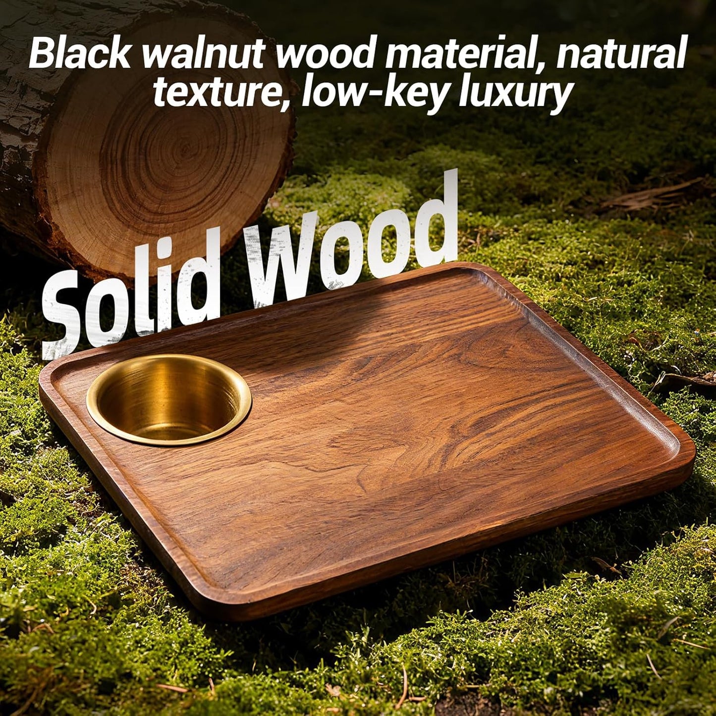Car Cup Holder Tray Desk, 360° Rotating Black Walnut Solid Wood Food Car Table - Steering Wheel Tray Road Trip Essentials Accessories for Tesla Model Y/3/S, Ford F150 Most Vehicles