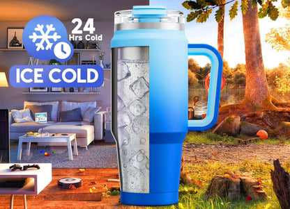 Meoky 32 oz Tumbler with Handle, Insulated Tumbler with Lid and Straw, Stainless Steel Travel Mug, Keeps Cold for 24 Hours, 100% Leak Proof, Fits in Car Cup Holder (Night)