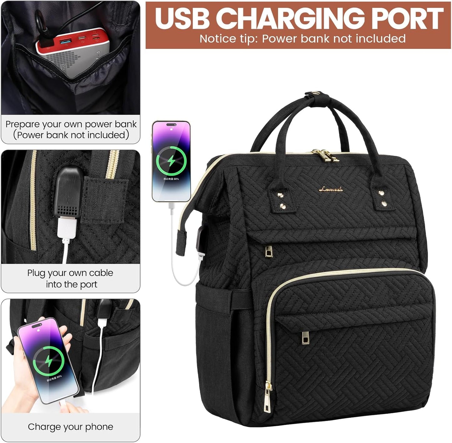 LOVEVOOK Laptop Backpack for Women with Giant Tumbler Holder Pocket,15.6 inch Waterproof Travel Backpack Purse Computer Laptop Bag,Professional Work College Nurse Teacher Backpack Casual Daypack,Black