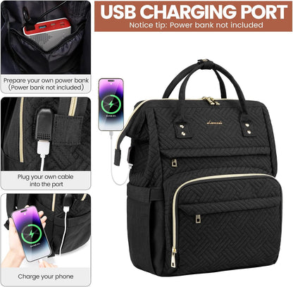 LOVEVOOK Laptop Backpack for Women with Giant Tumbler Holder Pocket,15.6 inch Waterproof Travel Backpack Purse Computer Laptop Bag,Professional Work College Nurse Teacher Backpack Casual Daypack,Black
