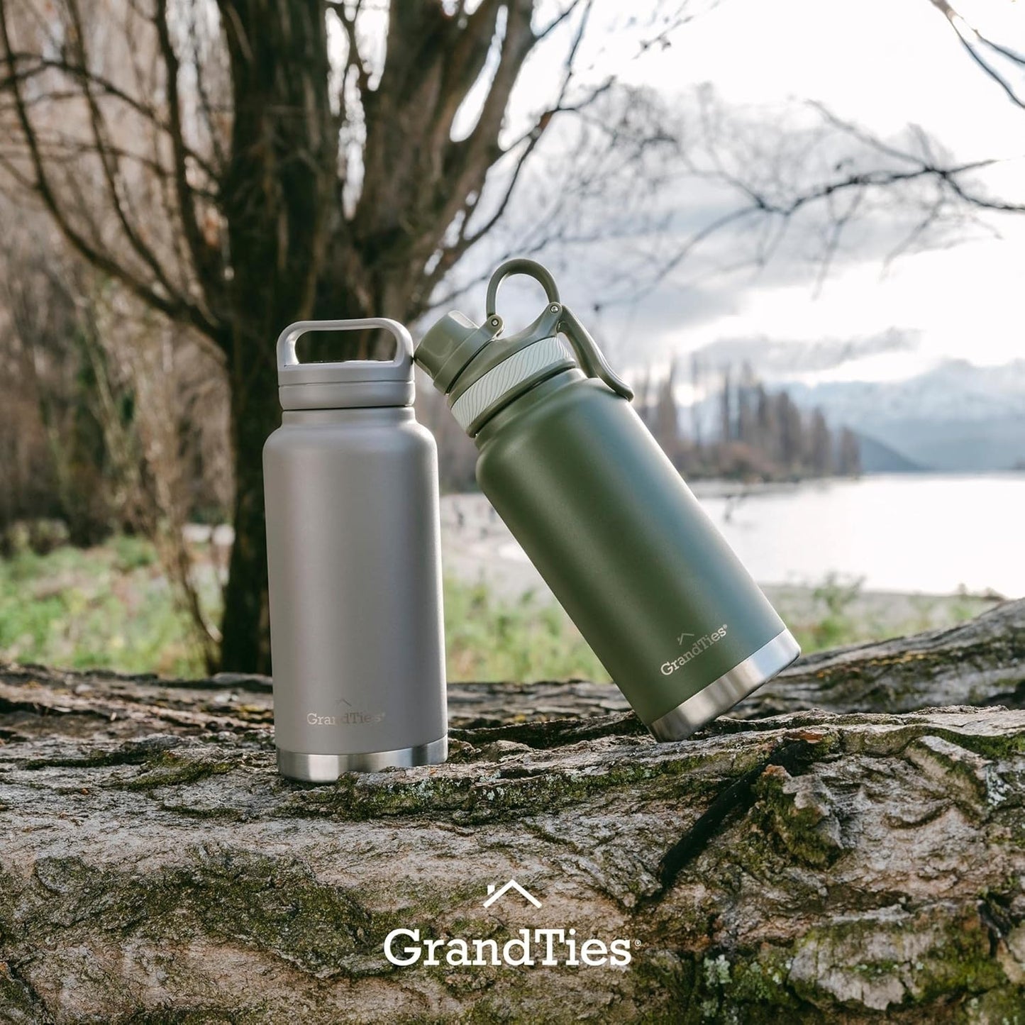 GRANDTIES 2 Lids Sports Stainless Steel Water Bottles – Wide Mouth Vacuum Insulated Reusable Leak Proof BPA-Free Travel Metal Canteen, Thermal Bottles for Men Women Gym (Ivory White 32 oz)