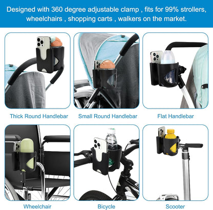 Accmor Stroller Cup Holder, Universal Cup Holder for Walker Wheelchair Bike, 360° Rotatable Stroller Cup Holder Attachment Accessories for Walker, Wheelchair, Scooter