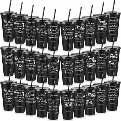 Uiifan 30 Pcs Christian Gifts Cups Bulk for Women, 24oz Bible Verse Christian Tumblers with Lids and Straw, Religious Church Gifts for Mother's Day (Fresh Color,Bible)