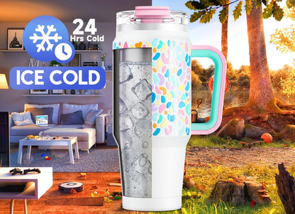 Meoky 32 oz Tumbler with Handle, Insulated Tumbler with Lid and Straw, Stainless Steel Travel Mug, Keeps Cold for 24 Hours, 100% Leak Proof, Fits in Car Cup Holder (Night)