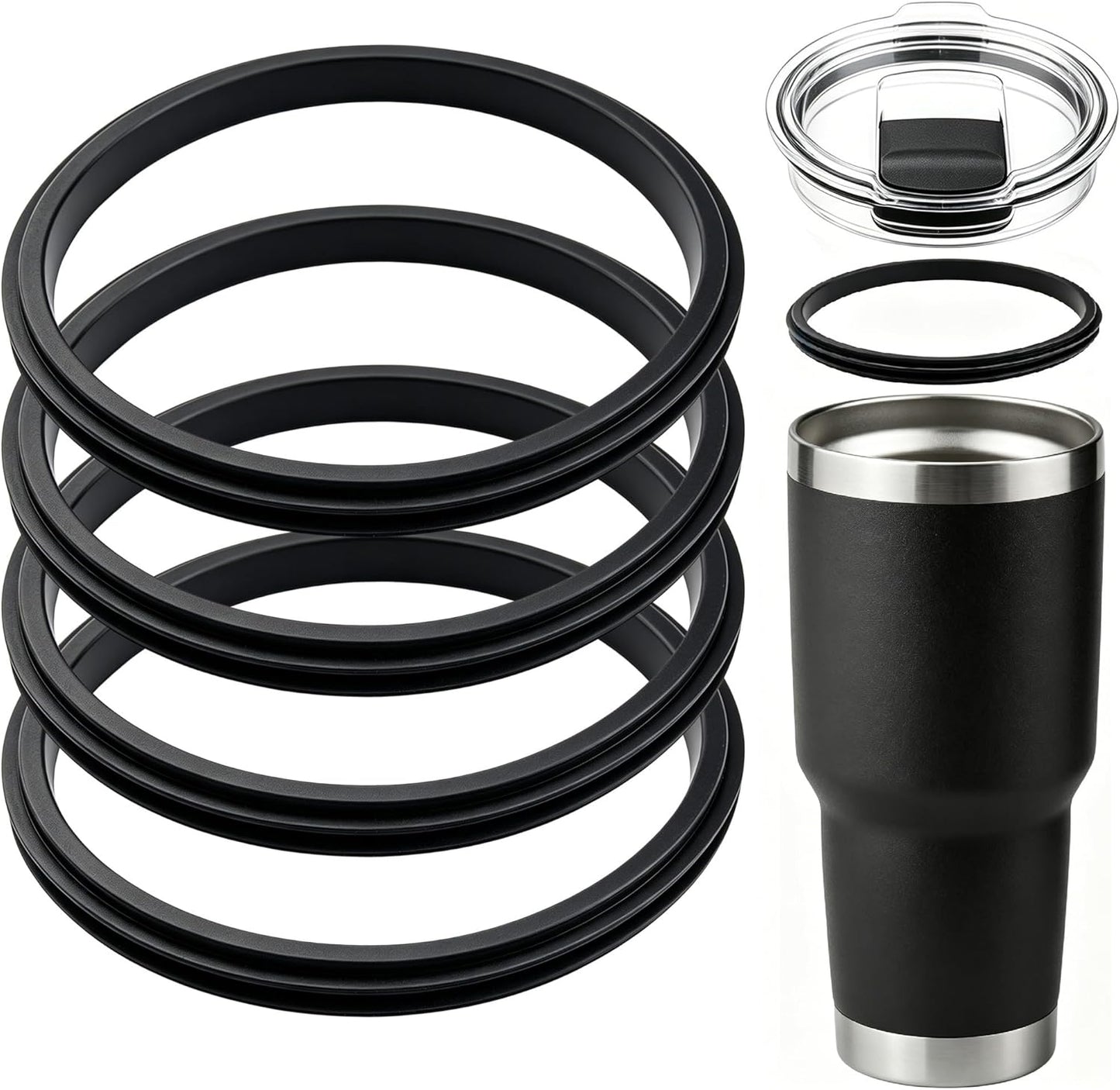 Rubber Seal for Yeti Magslider Lid 20oz 30oz,Silicone Gasket for Yeti Rambler Tumbler 20/30 oz,Leakproof Ring for Rambler Magslider,Rubber O-Ring Black 4pcs