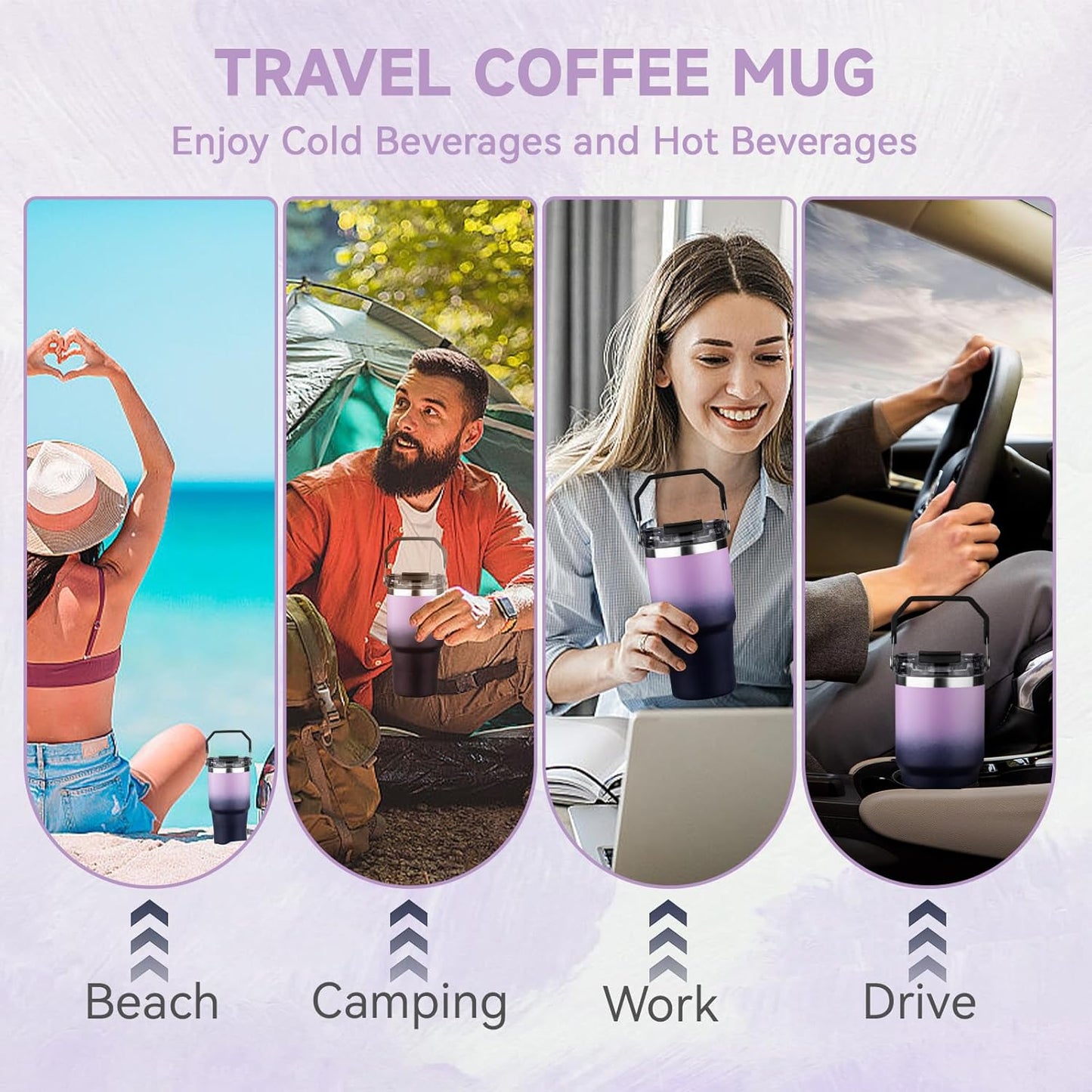 30oz Tumbler with Handle and Flip Straw Lid Double Wall Insulated Travel Coffee Mug Stainless Steel Vacuum Insulated Coffee Tumbler Cup for Hot and Cold Beverages,Leak-proof&BPA-free (30oz,Black)