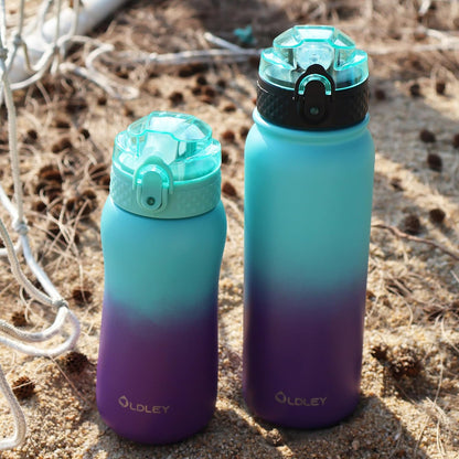 Oldley Insulated Water Bottle 20oz for Adults Kids Stainless Steel Water Bottles with Straw/Chug/Carabiner 3 Lids Fruit Strainer Double Wall Vacuum Wide Mouth BPA Free Leak-Proof for School Travel