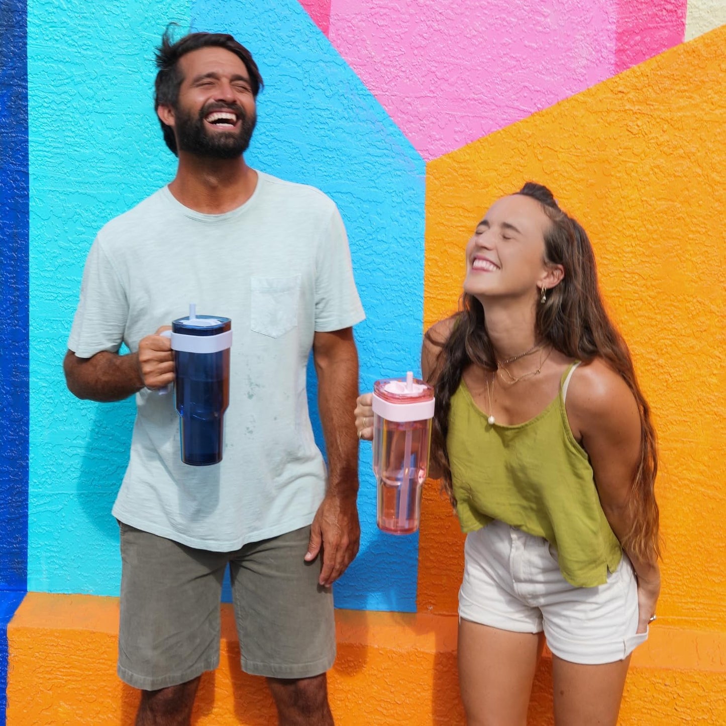 34oz Leakproof Straw Tumbler with Lid and Straw Double Wall Slim Coffee Cup Reusable BPA Free Plastic Travel Mug Integrated Handle Dishwasher Safe