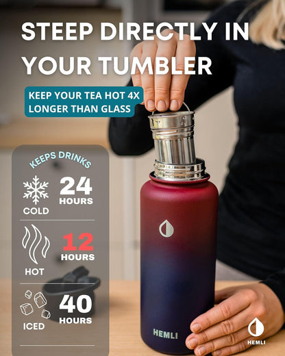 22 oz Ceramic Lined Tea Infuser Travel Tumbler, Micro-Mesh Stainless Steel Infuser, Pure Taste Ceramic Interior, Triple Insulated 12hr Hot Cold, Dual Sip & Straw Lid, Scratch-Resistant