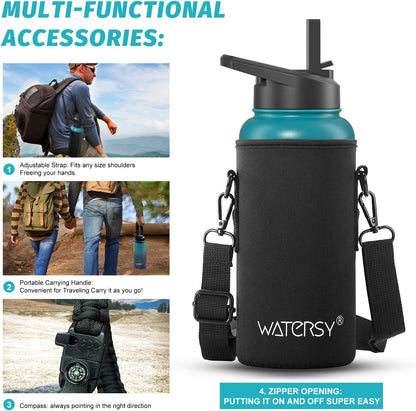 40oz Insulated Water Bottle (Cold for 48 Hrs),BPA Free&Leak Proof,Stainless Steel Water Flask,Water Jug with Straw Spout Lids for Gym,Hiking,Travel,Black Blue