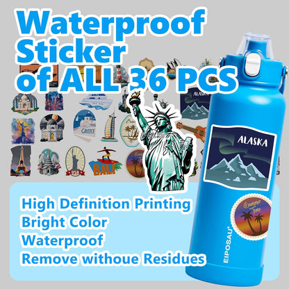 Insulated Water Bottle with Lid & Boot & Stickers, 24 oz Stainless Steel Sweat Free Bottle Keep Cold 24H, BPA-Free Sports Wide Mouth Water Bottle, BlueBlack