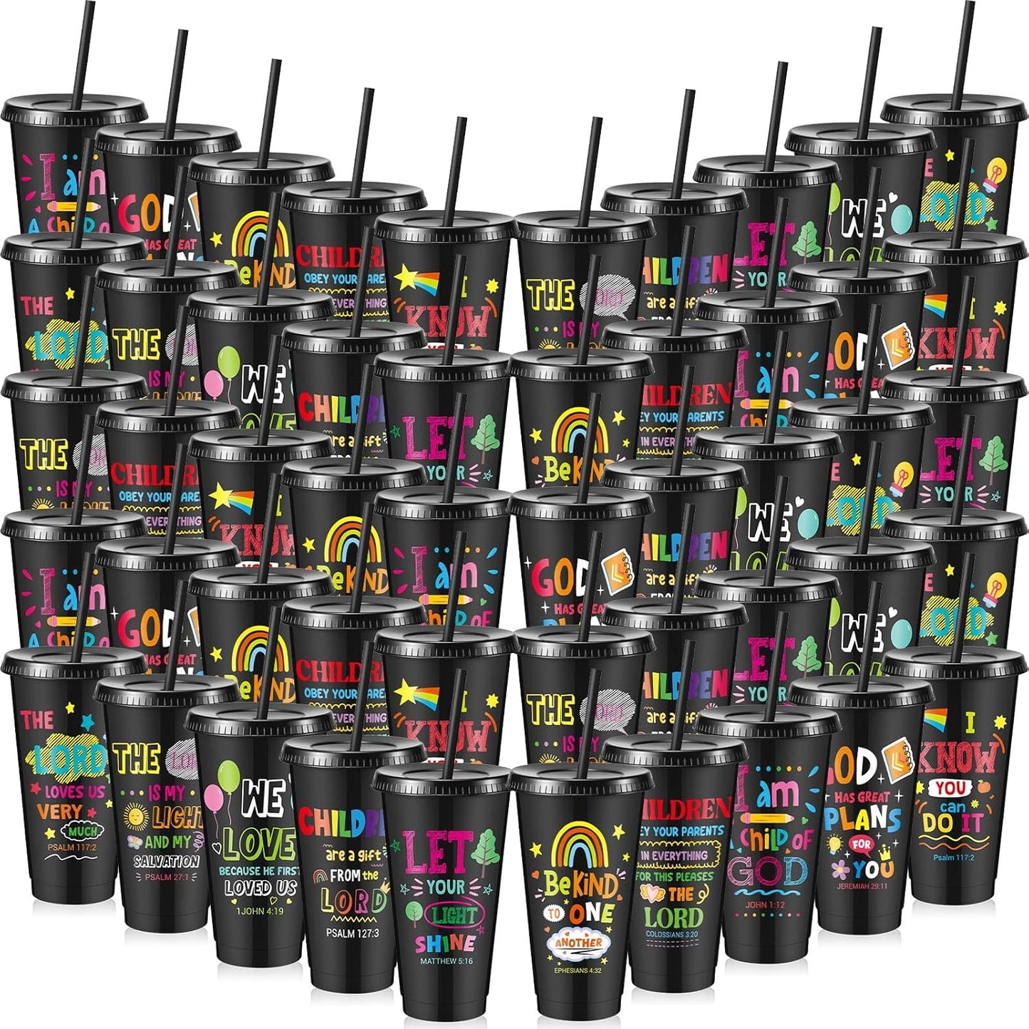 Uiifan 10 Pcs Christian Tumblers with Straws for Kids, Bible Verse Cups for VBS, Sunday School, Church Party Favors and Faith Gifts, Reusable Plastic Tumblers with Lids, 24 oz, White