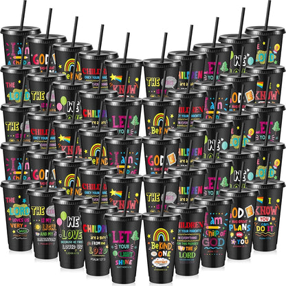 Uiifan 10 Pcs Christian Tumblers with Straws for Kids, Bible Verse Cups for VBS, Sunday School, Church Party Favors and Faith Gifts, Reusable Plastic Tumblers with Lids, 24 oz, White
