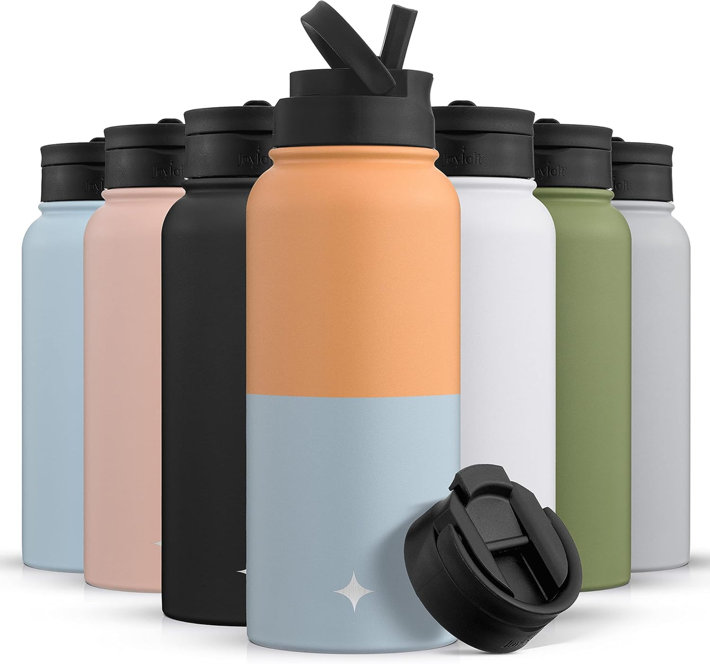 JoyJolt Triple Insulated Water Bottle with Straw Lid AND Flip Lid! 22oz Water Bottle, 12 Hour Hot/Cold Vacuum Insulated Stainless Steel Water Bottle. BPA-Free Leakproof Water Bottles - Thermos Bottle