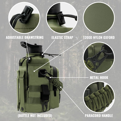 NATURE PIONEOR 32 64 128oz Tactical Water Bottle Pouch, Multi-Function Tactical Water Bottle Bag with Adjustable Shoulder Strap, Half/One Gallon Molle Strap Carrier Holder
