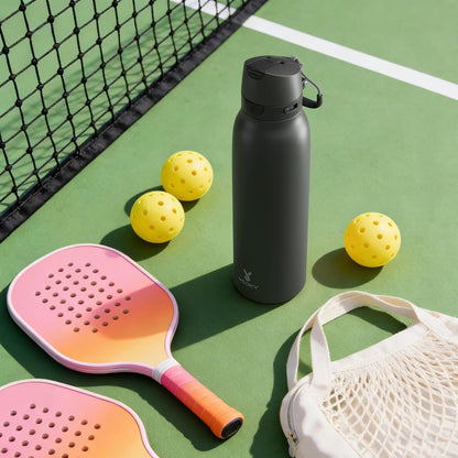 Meoky 24 oz Slim Insulated Water Bottle: Leak Proof Locking Lid, 2-in-1 Straw and Spout, 24 Hours Cold, Top Handle, BPA Free, Stainless Steel Water Bottle for Men Sports Travel Gym, Night