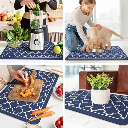 WISELIFE Dish Drying Mat Super Absorbent Drying Mat Large Dish Drying Mats for Kitchen Counter Easy Clean Dish Mat Kitchen Drying Mat15"x 18" Stylish Grey