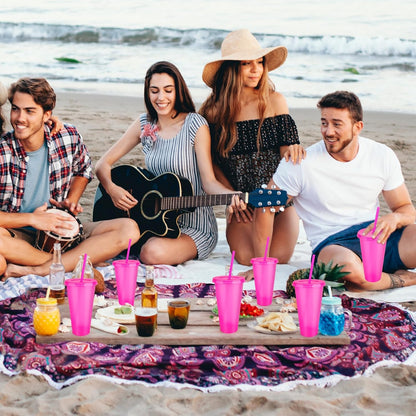 Hxezoc 16-Piece Reusable Cups with Lids and Straws, 24 oz Glitter Plastic Tumbler Iced Coffee Cups Travel Mug Cup for Smoothie Juices Beach or Bachelor Party (Black)
