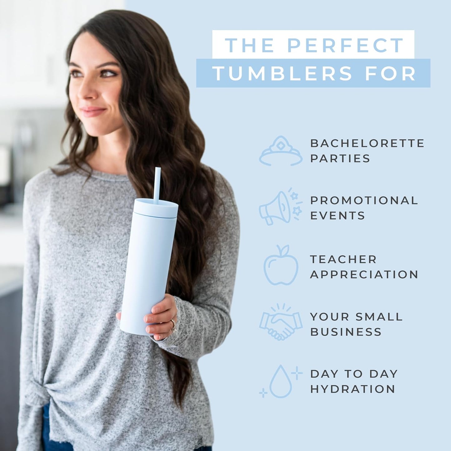 STRATA CUPS Perwinkle Skinny Tumblers with Lids and Straws (4 pack), 16oz Matte Pastel Colored Acrylic Tumblers with Lids and Straws, Double Wall Skinny Tumbler Bulk, Reusable Cup with Straw Cleaner