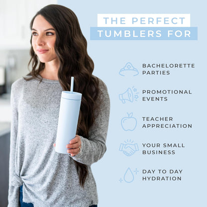 STRATA CUPS Perwinkle Skinny Tumblers with Lids and Straws (4 pack), 16oz Matte Pastel Colored Acrylic Tumblers with Lids and Straws, Double Wall Skinny Tumbler Bulk, Reusable Cup with Straw Cleaner