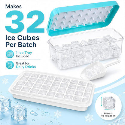 Ice Trays for Freezer with Lid & Bin, Ice Cube Tray Making 64 pcs Ice Cubes, Easy Press to Release Ice, Ice Tray with Storage Bin Chilling Cocktail Whiskey Coffee 2 Trays 1 Ice Bucket & Scoop (Black)