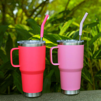 40 oz Stainless Metal Straws for 40 oz Stanley Tumbler, 6Pcs Reusable Straight Long Steel Straws with 12 Silicone Tips and 2 Straw Cleaning Brushes (6Color1, 40oz)