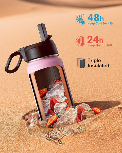 Half Gallon Water Bottle Insulated with Straw & 3 Lids, Coolflask 64 oz Water Jug Large Metal Stainless Steel Wide Mouth for Sports, Gym or Office, Non-BPA Keep Cold 48H Hot 24H, Samurai Cyan